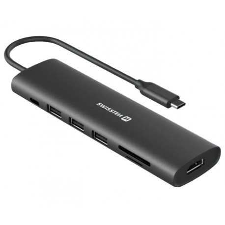 Swissten usb-c hub 7-in-1 (usb-c 100w, hdmi 4k, 1x usb-a 3.0, 2x usb-a 2.0, sd, micro sd) aluminium