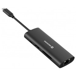 Swissten usb-c hub 8-in-1 (usb-c 100w, hdmi 4k, lan rj45, 2x usb-a, 1x usb-c 5gbps, sd, micro sd) aluminium