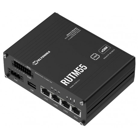 Teltonika RUTM55 průmyslový router, dual SIM + eSIM, 5G, 4x LAN,  serial RS232/485, WiFi 5