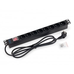 Triton 19"  rozvodný panel 1U 8x230V ČSN vypínač,černý,2m