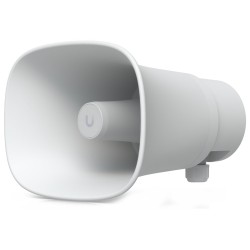 Ubiquiti UniFi AI Horn Speaker W - Venkovní reproduktor (siréna), hlasitost až 120 dB, IP66, PoE+ napájení, bílý