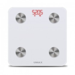 UMAX chytrá váha Smart Scale US20M/ 0,2 – 150 kg/ Bluetooth 4.0/ 6 tělesných parametrů/ čeština/ bílá