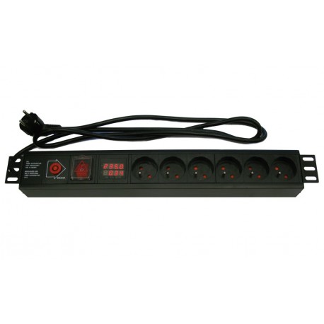 XtendLan 19'' rozvodný panel 6x 230V, ČSN, vypínač, nadproudová ochrana, měření spotřeby (např. při home office), 1,8 m