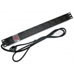 XtendLan 19"/1U rozvodný panel 8x 230V/10A, ČSN, vypínač, s přívodním kabelem k UPS IEC 320 C14, 1,8m