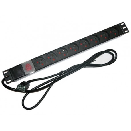 XtendLan 19"/1U rozvodný panel 8x 230V/10A, ČSN, vypínač, s přívodním kabelem k UPS IEC 320 C14, 1,8m