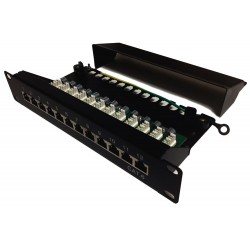 XtendLan Patch panel 10", 12 portů, 1U, Cat6, stíněný, LSA, s krytem, vodorovné umístění konektorů, zemnič, černý