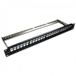 XtendLan Patch panel 19", 24 portů, neosazený, stíněný, černý, Cat5e/6/6A/7, vyvazovák