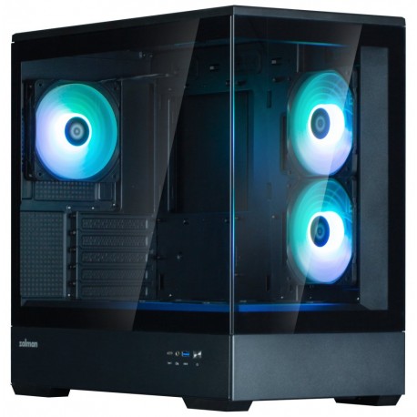 Zalman skříň P30 Black V2 / miniT / 3x120mm fan ARGB / USB 3.0 / USB-C / temperované sklo / černá