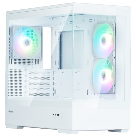 Zalman skříň P30 White V2/ miniT / 3x120mm fan ARGB / USB 3.0 / USB-C / temperované sklo / bílá